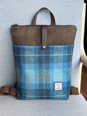Harris Tweed backpack: blue tartan